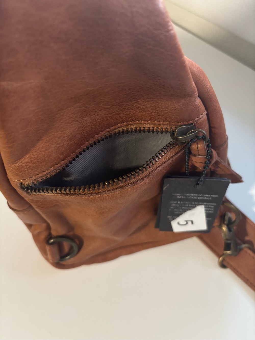 NWT Leather Crossbody Sling Bag with Geometric Stitching - Picture 9 of 9